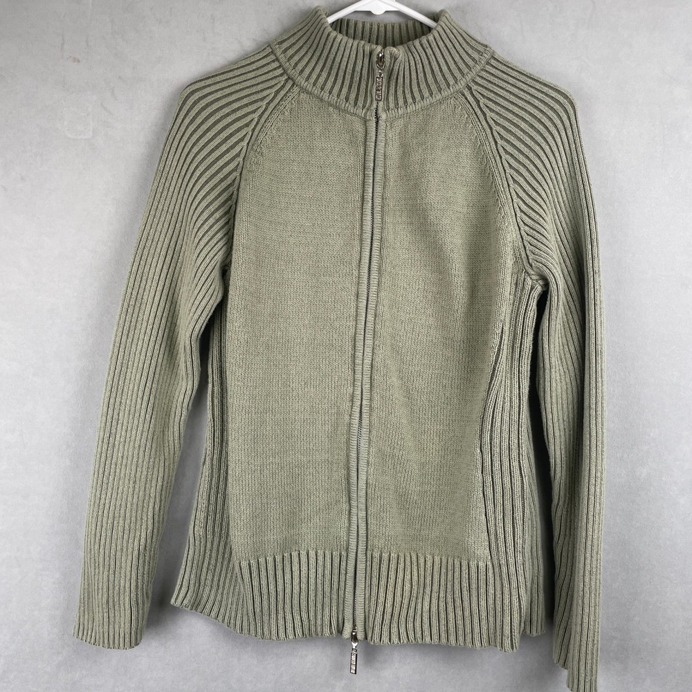 Carolyn Taylor Essentials Wmn Full‎ Zip Knit Sweater Jacket Green Cotton L READ